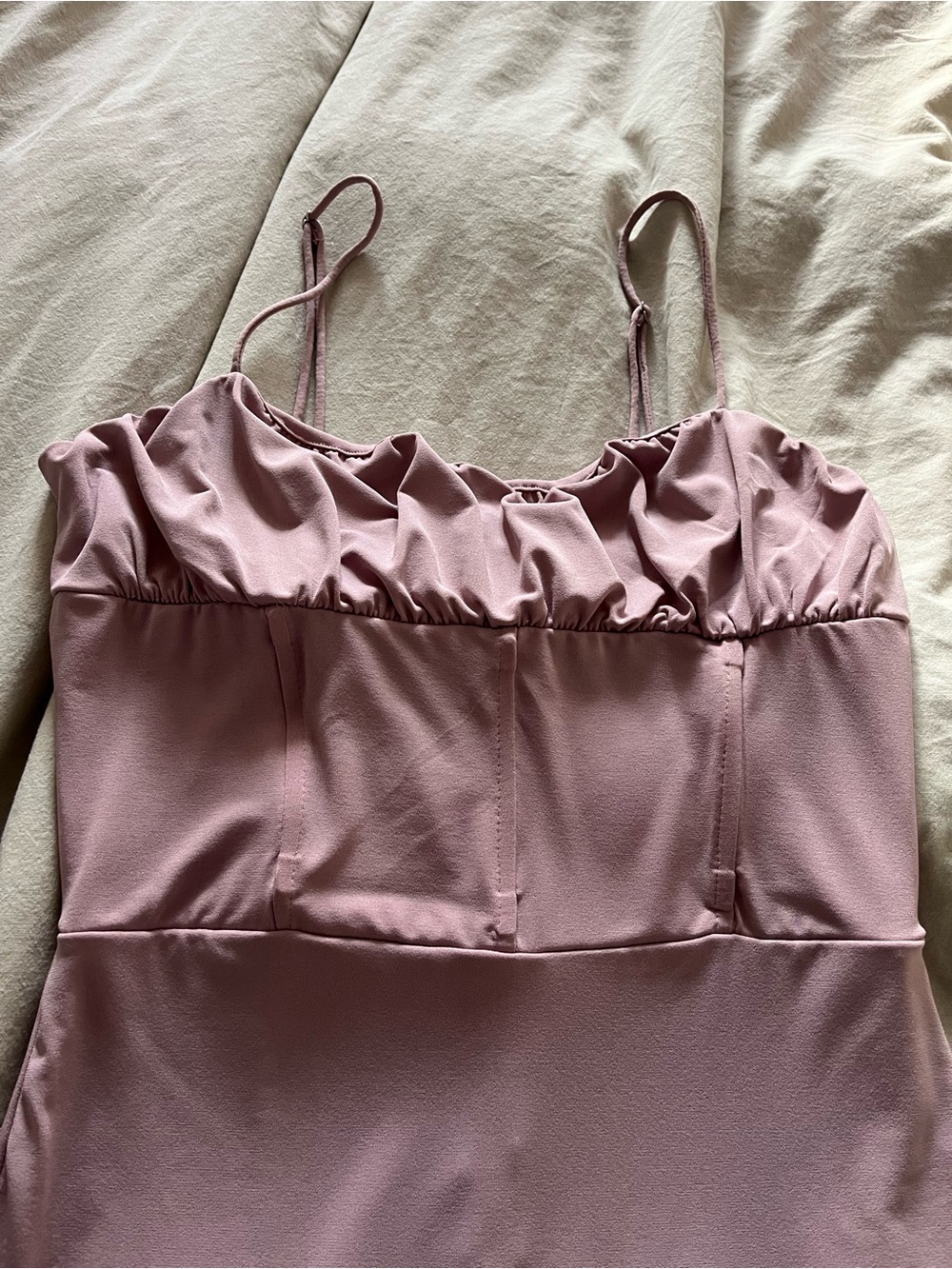 Dynamite Dusty Mauve Ruffle-Trim Spaghetti Strap Midi Dress - Picture 2 of 2